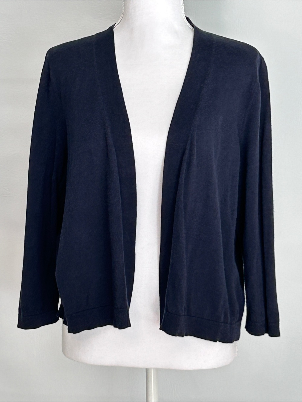 Talbots Navy Blue Open Front Cardigan Size L Cotton Rayon Lightweight